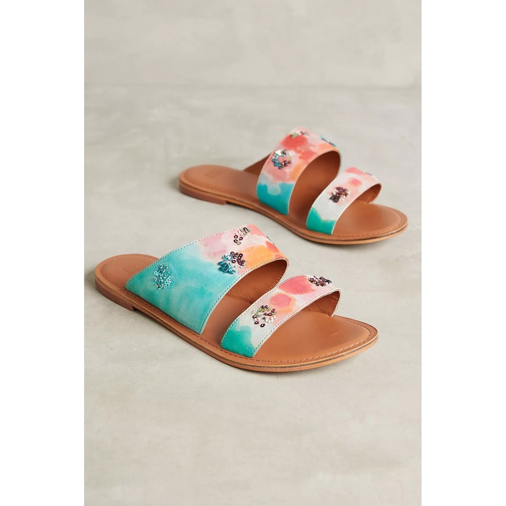 NEW Anthropologie JASPER & JEERA Painted Leather Slide Sandals Brown Gold 37